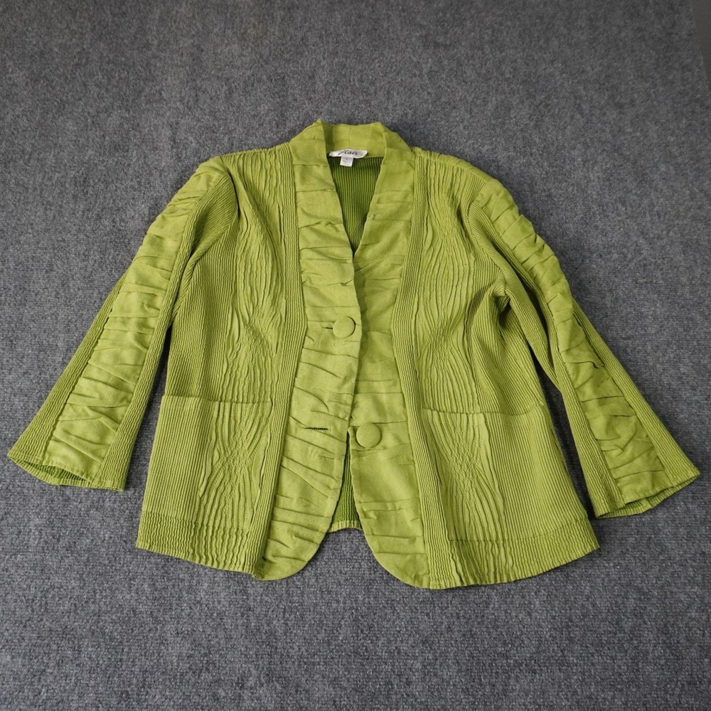 Flair Chartreuse Green Textured Crinkle Button Front Jacket Women's